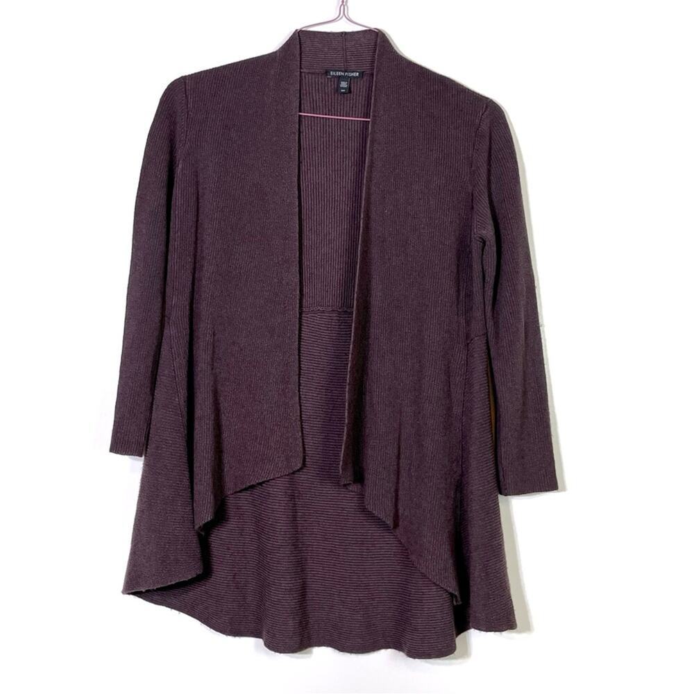 Eileen Fisher Silk/Cashmere Rib Flutter Front Cardigan Sweater Size Small EUC